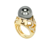 Bague Oceano Perle grise et Diamants en or jaune - Antonio Roccabella Jewellery