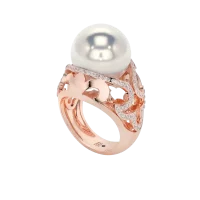 Bague Fleur de lys Perle blanche et Diamants en or rose ref PE003.3 - Antonio Roccabella Jewellery